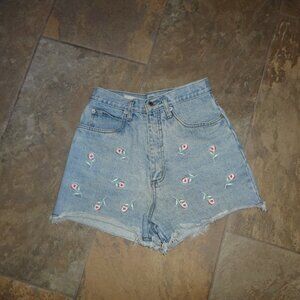Rio By Stephen Mardon Vintage Floral Embroidered High Waist Jean Denim Shorts 7
